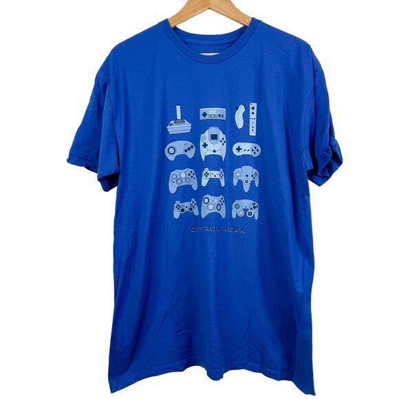 Bustedtees Control Freak Video Controllers Blue Tee Size XL - Picture 1 of 5